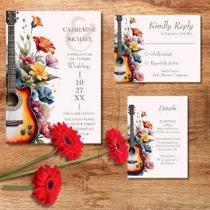 Invitación Guitarra Flor Silvestre Ampersand Boda Musical
