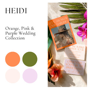 Invitación Púrpura Mínima Moderna Y Boda Naranja Vibrante En