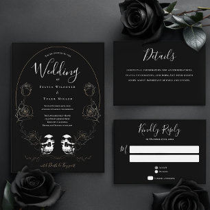Invitación Boda gótico Skull floral negro