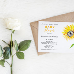 Invitación Zoom neutral del tema del girasol de Baby Shower v