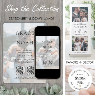 Invitación Tipografía clásica simple 2 Foto Boda QR RSVP