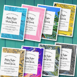 Invitación Elegante Boda de la pintura de aceite azul gris