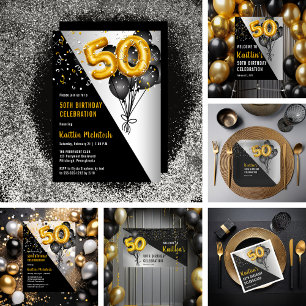 Servilleta De Papel Globos Elegante Negro   Fiesta de los 50 Años de O