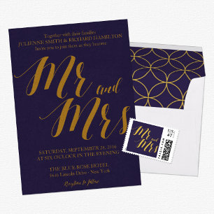 Invitación Moda Rústica Azul de la Marina Sra. y Sra. Boda Le