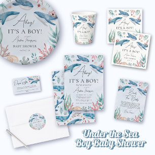 Tarjeta De Recepción Under the Sea Whale Diaper Raffle Boy Baby Shower