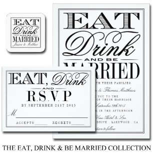 Invitación Comer, beber y casarse Boda negro/blanco moderno