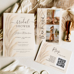 Invitación Boho verano pampas césped acuarela ducha de novia