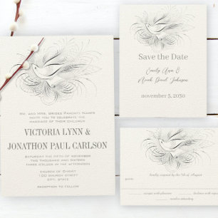 Invitación Pen Flourish Vintage Love bird Wedding
