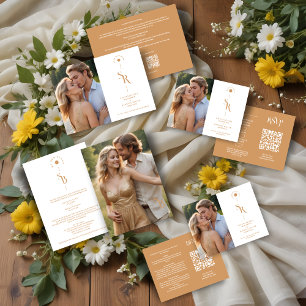 Invitación Tríptica Exquisite Elegant Minimalist Gold Wedding Initials