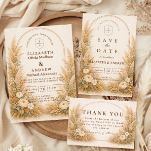 Invitación Boda floral de arco de trigo neutral