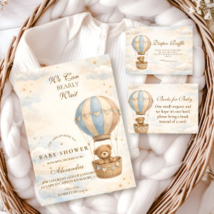 Invitación Ducha de bebé de oso de peluche en globo aerostáti
