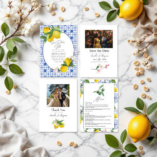 Invitación La Dolce Vita Italiana Lemon Tiles Boda QR Código