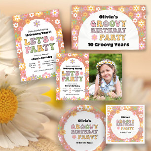 Lona Groovy Daisies Chica Hippie Cumpleaños