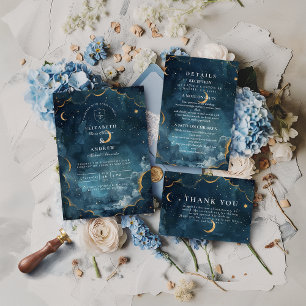 Invitación Boda Floral de la Constelación de Medianoche