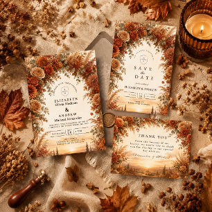 Tarjeta De Agradecimiento Boda con Arco de Otoño Encantado