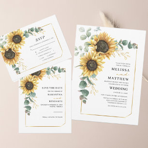 Eucalyptus Greenery Sunflower Geometric Gold RSVP