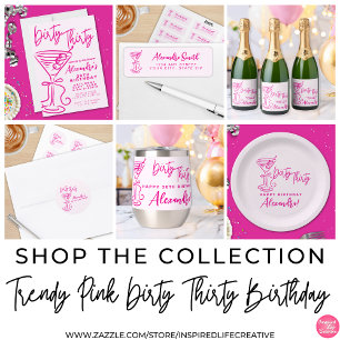 Etiqueta Cumpleaños Treinta 30 de Moda Rosa 'Dirty Thirty'