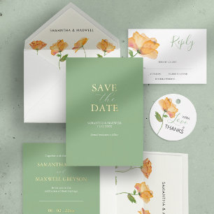 Invitación Con Relieve Metalizado Matrimonio minimalista de playa náutica verde Sage