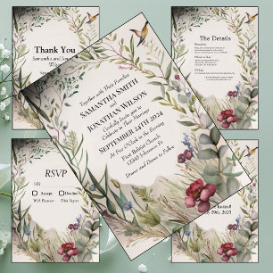 Invitación Anillo de flores y ramas de BOHO Ensayo Boda