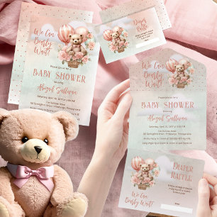 Invitación Chica de globos de oseo Teddy Bear espera a Baby S