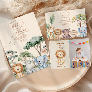 Tarjeta De Agradecimiento Foto Safari Wild One Birthday