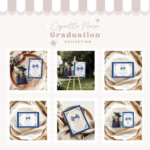 Tarjeta De Agradecimiento Graduado de la Escuela de Enfermería Blue Toile Bo