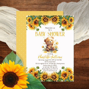 Pegatina Cuadrada Teddy Bear y Sunflowers Baby Shower