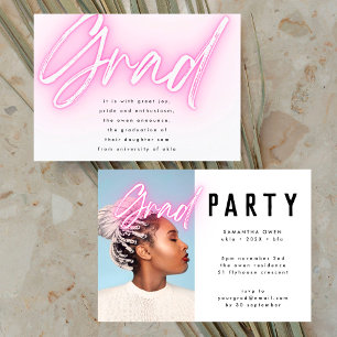 Invitación Fiesta De Fotografía De Ombre Grad Rosa Neon Elega