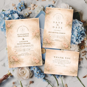 Invitación Jardín Vintage Floral Antiguo Casamiento