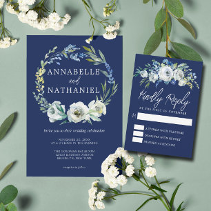Invitación Elegante Boda de Invierno con Flores Azules de la 