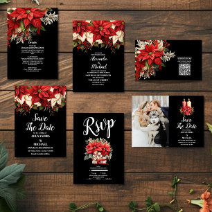 Reserva La Fecha Foto Poinsettia Negra Rústica Boda de Navidad
