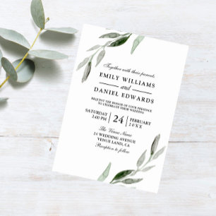 Invitación a la boda moderna de la hoja verde