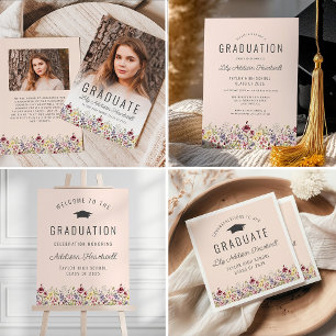 Invitación Fiesta de Graduación Boho Flores Silvestres Rosa P