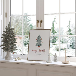 Póster Merry y Bright   Boho Christmas Tree and Script