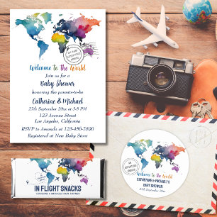 Pegatina Redonda Adventure Awath World Map Travel Baby Shower