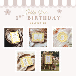 Tarjeta De Agradecimiento Ganso Tonto Cumpleaños 1º Amarillo Gingham