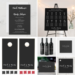 Invitación Moderno Boda blanco negro mate Minimalista simple
