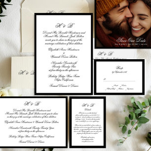 Invitación Monograma Boda de marco formal blanco y negro