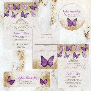 Elegante Tarjeta RSVP Rústica Vintage Purple Gold