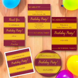 Plato De Papel Elegante Burgundy Y Rayas Doradas Cumpleaños Moder