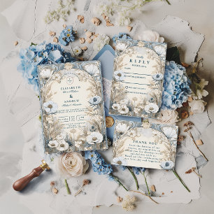 Tarjeta De Agradecimiento Boda de Anémona Azul Polvorienta