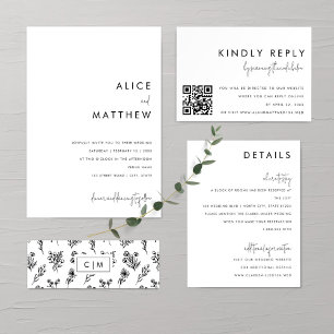 Invitación Boda clásico Minimalista negro y blanco