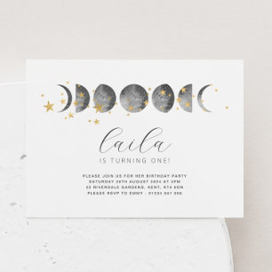 Moon Phases Gold Stars Invitación al cumpleaños