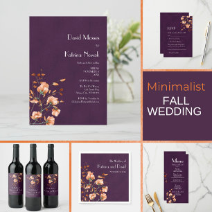 Invitación Elegante Naranja morado quemado  Florals Fall Wedd