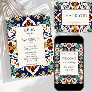 Tarjeta De Confirmación De Asistencia Azulejo azul boda portugués mediterráneo