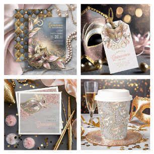 Invitación Quinceanera Masquerade Rosa Gold ID1031