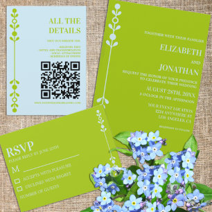 Invitación Boda Citrus Verde y Azul Costero