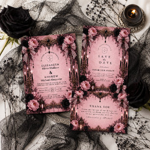 Tarjeta De Agradecimiento Boda Gótica Romántica Rosa