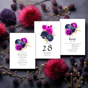 Invitación Código QR de la Marina Magenta y el Boda floral de