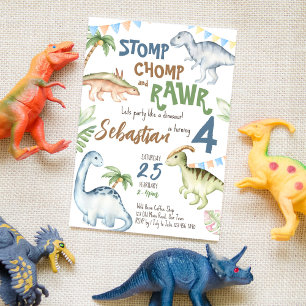 Colorida invitación a fiesta de cumpleaños de dino